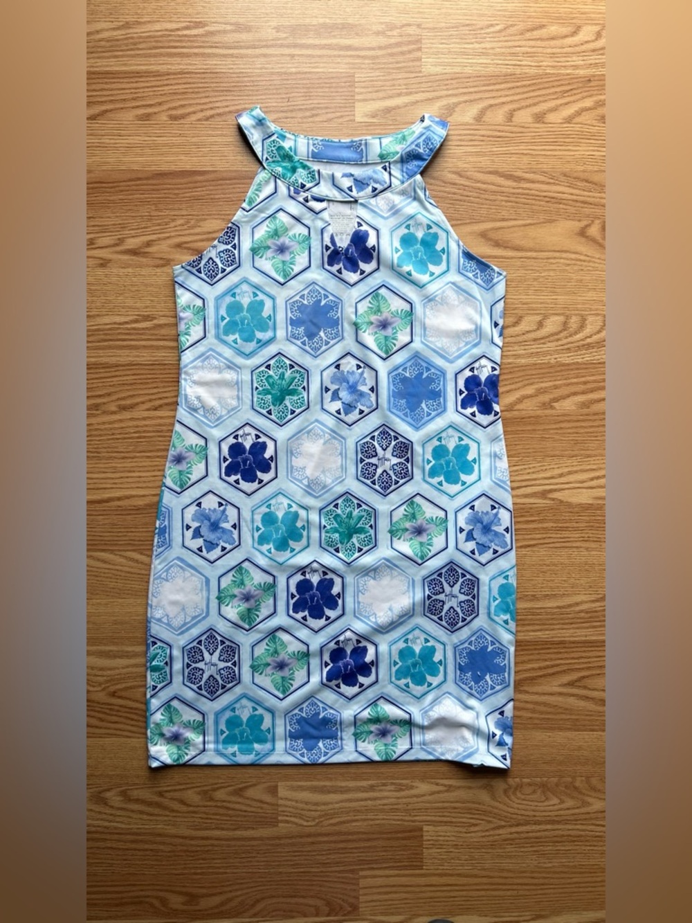 Guy Harvey A Line Sleeveless Halter Dress Size Large Floral White Blue Green